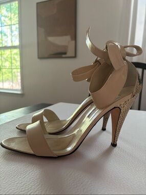 Beige Ankle-Tie High Heel Sandals
